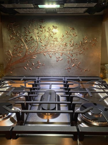 Gray Copper Tree Branches Backsplash | Handmade Copper Kitchen Backsplash Tile