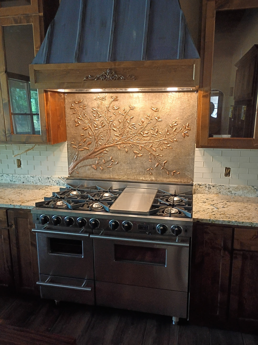Gray Copper Tree Branches Backsplash | Handmade Copper Kitchen Backsplash Tile