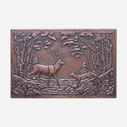 Copper backsplash with wood cabinets — stag and fawn in Brown Copper finish by Natuross