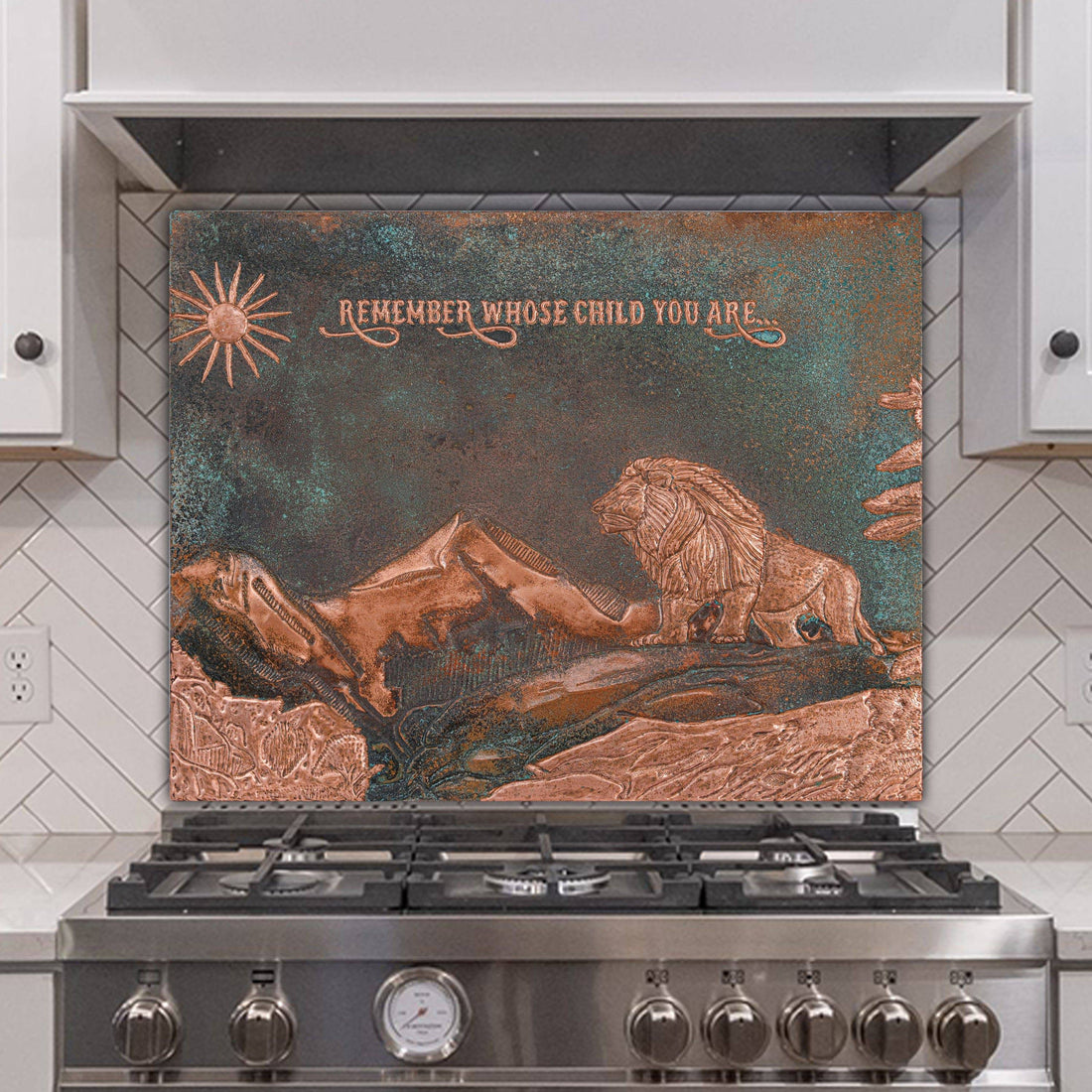 Can I combine two designs on one copper panel — lion scene with quote in Green Copper finish by Natuross