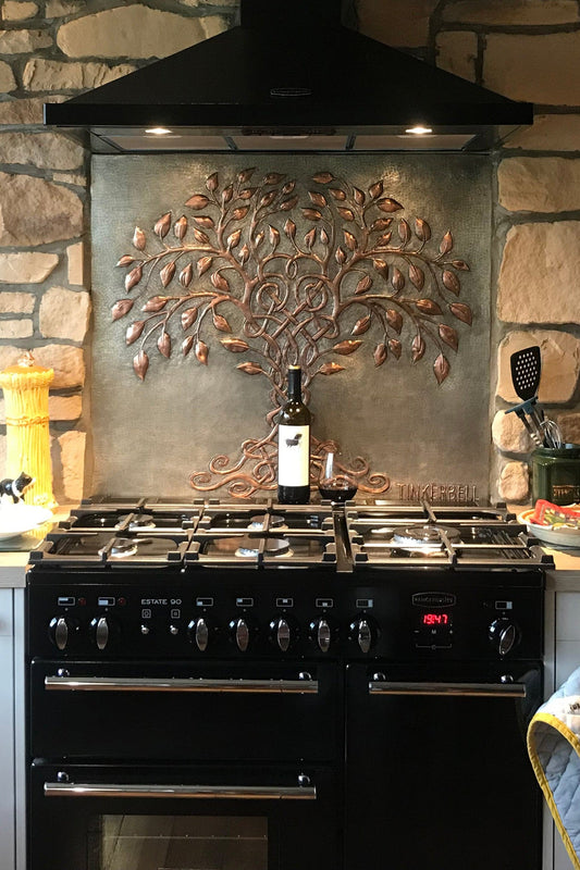 Celtic copper backsplash — Celtic Tree of Life in Silver–Copper finish by Natuross