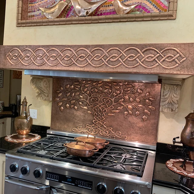 Copper kitchen backsplash tree of life