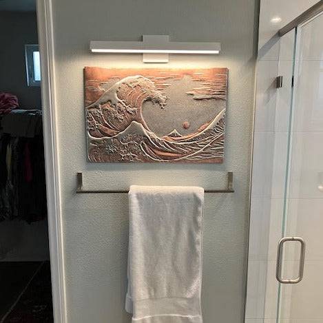 Copper backsplash with black cabinets — Great Wave design, the most dramatic kitchen combination by Natuross