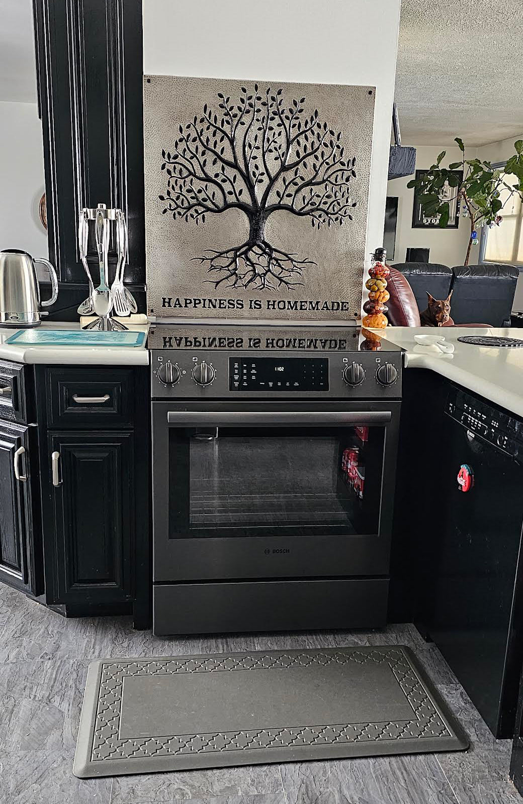 Gray & Black Tree With Roots Backsplash | Contemporary Handmade Copper Kitchen Backsplash Panel - Natuross