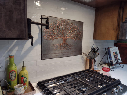 Gray & Copper Tree With Roots Backsplash | Modern Handmade Copper Kitchen Backsplash Panel - Natuross
