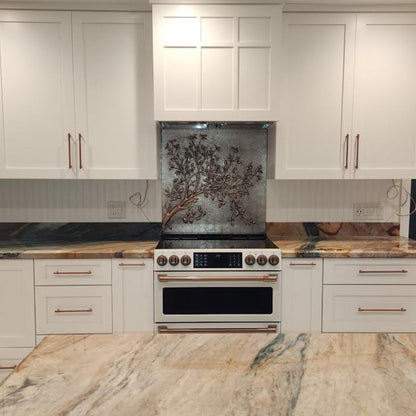 Gray Copper Tree Branches Backsplash | Handmade Copper Kitchen Backsplash Tile