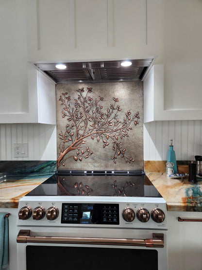 Gray Copper Tree Branches Backsplash | Handmade Copper Kitchen Backsplash Tile
