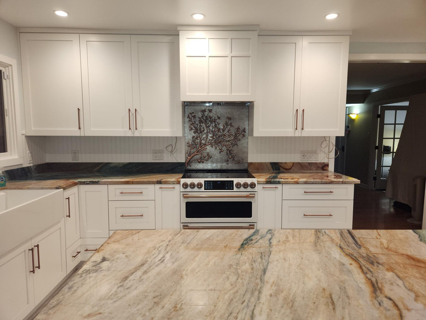 Gray Copper Tree Branches Backsplash | Handmade Copper Kitchen Backsplash Tile
