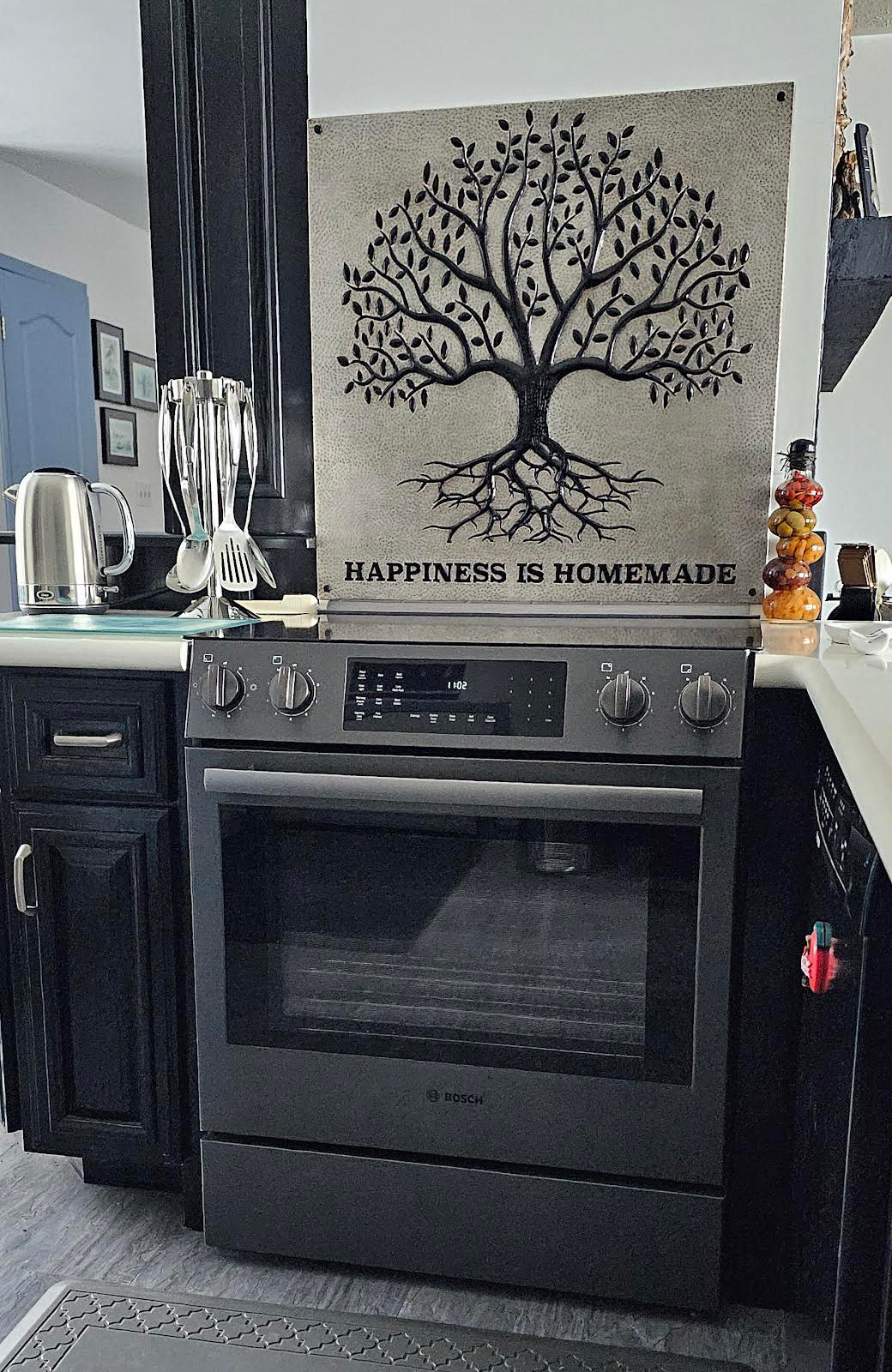 Gray & Black Tree With Roots Backsplash | Contemporary Handmade Copper Kitchen Backsplash Panel - Natuross