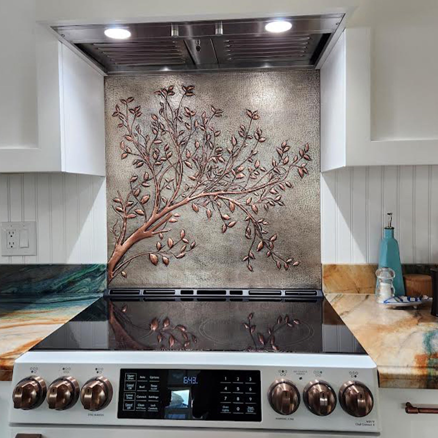 Gray Copper Tree Branches Backsplash | Handmade Copper Kitchen Backsplash Tile
