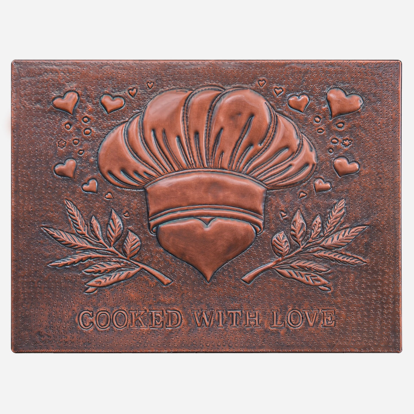 Copper "Cooked with Love" Kitchen Backsplash 11.9"x15.9"