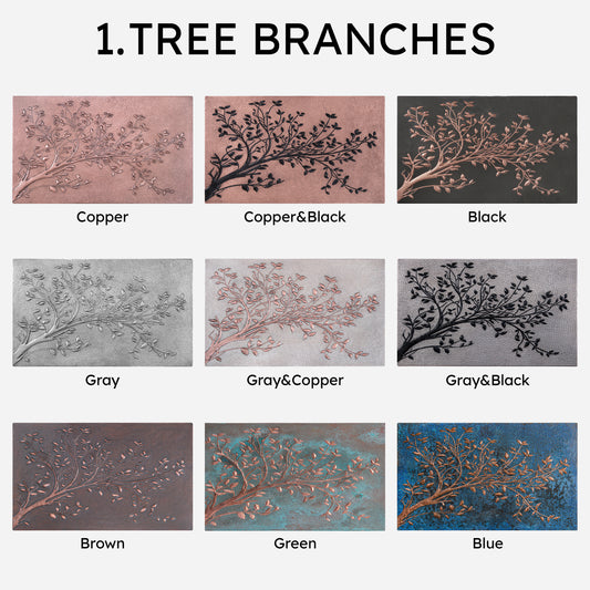 Tree Branches With Leaves Large Rectangular Copper Wall Art, Tree Branches Copper Kitchen Backsplash Tile Mural, Handmade Copper Artwork. Tree branches with leaves designed handmade copper wall art is suitable for kitchen backsplash decoration and indoor-outdoor walls.

Hand-hammered copper tree branches with leaves kitchen backsplash tile is among the best-selling wall decor. You may also decorate your fireplace with large copper tree branches with leaves.