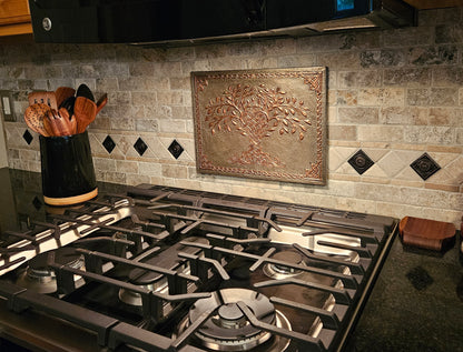 Gray & Copper Tree of Life Backsplash | Two-Tone Handmade Copper Kitchen Wall Art - Natuross