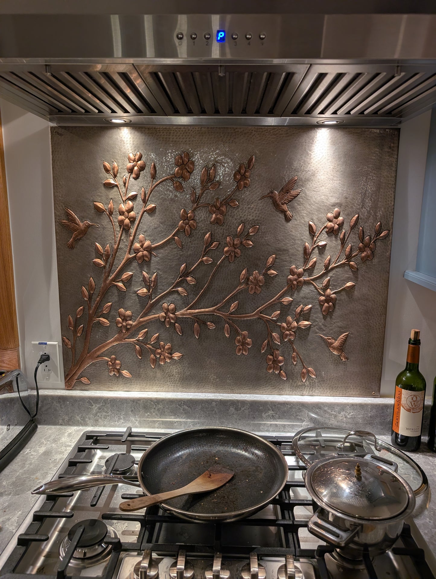Tree Branch with Hummingbirds Copper Backsplash