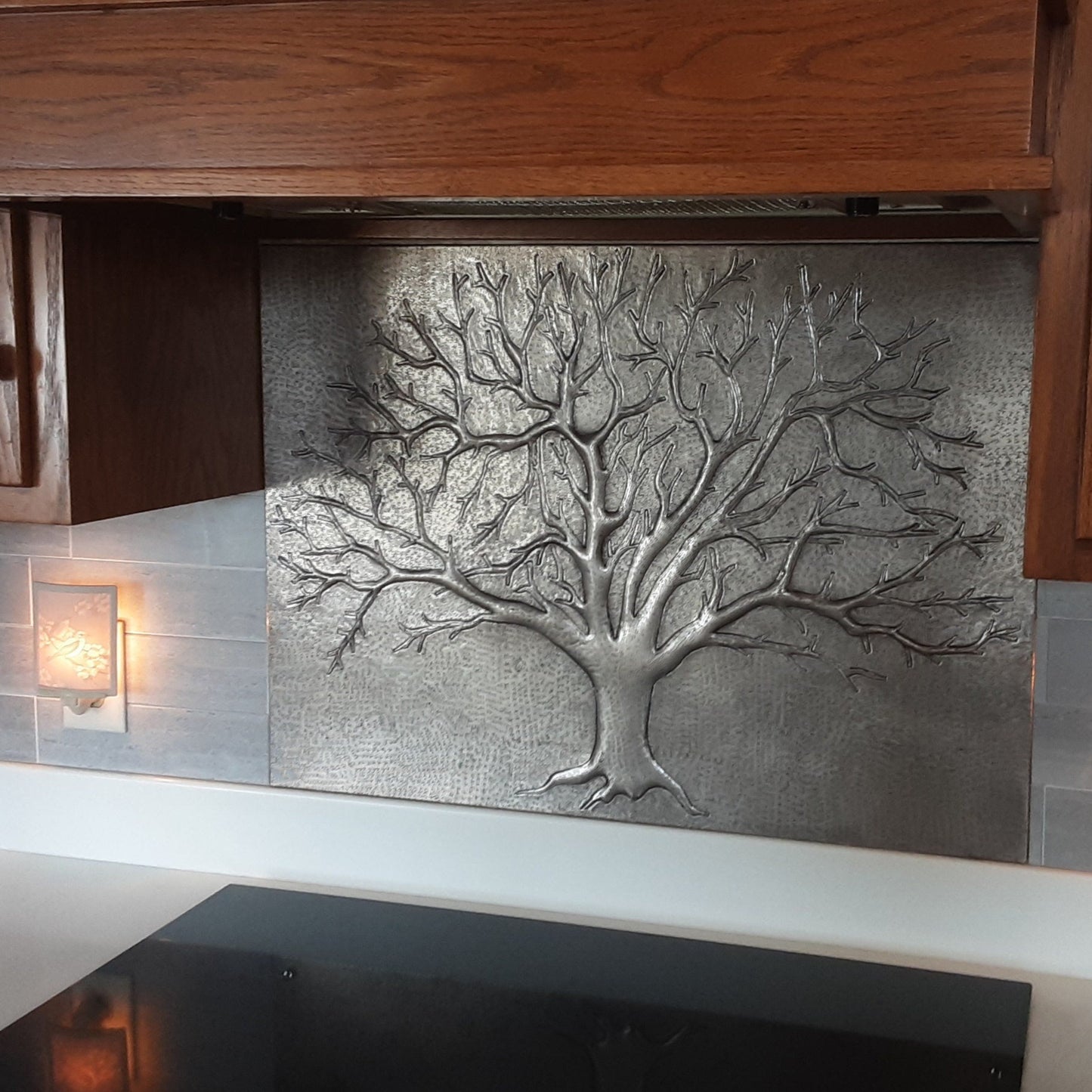 Tree Kitchen Backsplash Tile - 24"x32" Gray