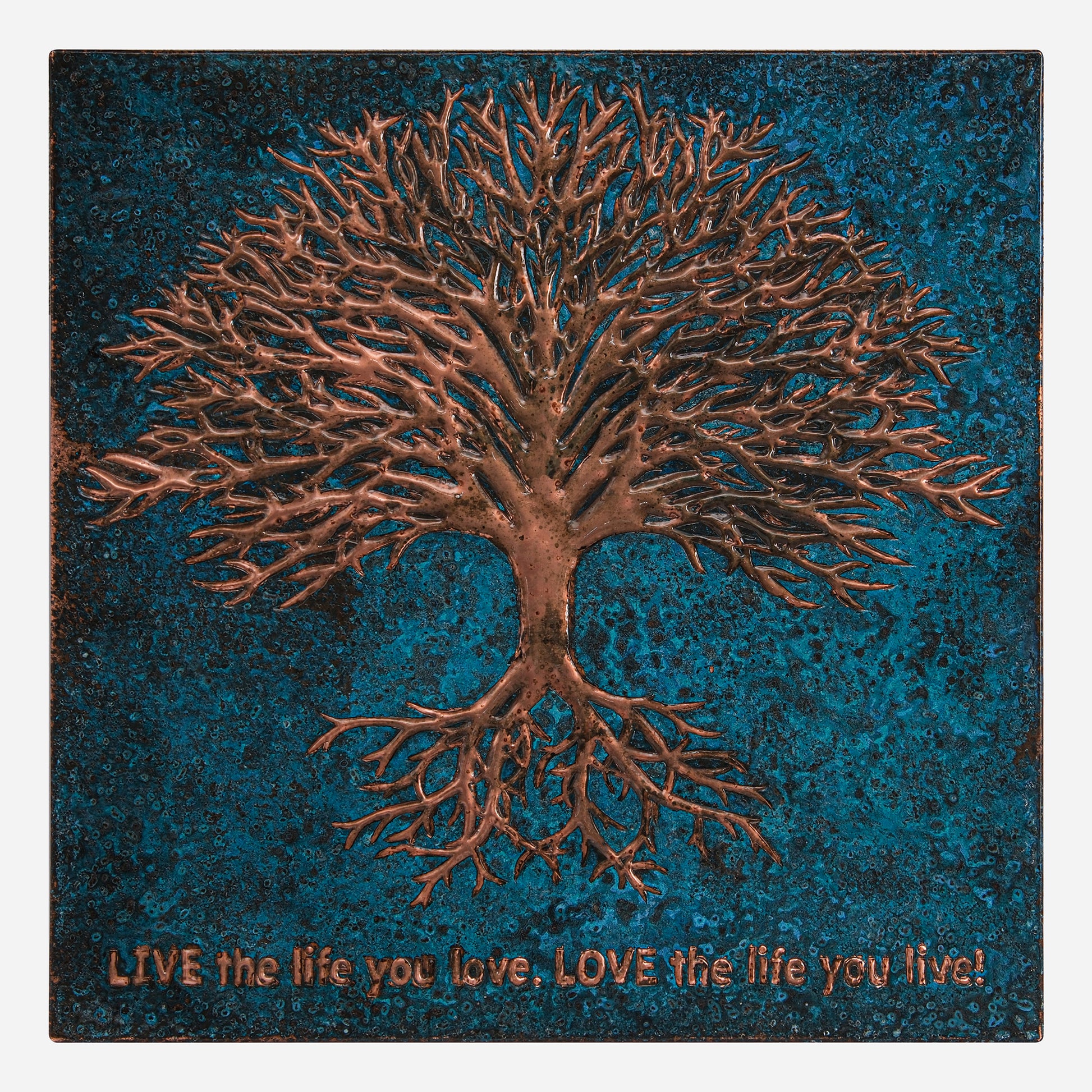 Copper Tree with Roots Handmade Art Tile 27.9"x27.9" Blue - Natuross