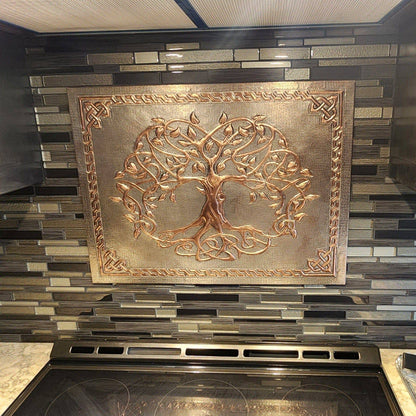 Copper Backsplash (Sacred Tree with Celtic Border, Silver&Copper Color)