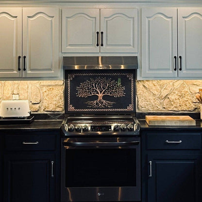 Copper Backsplash (Tree of Life with Roots and Celtic Border, Black&Copper Color)