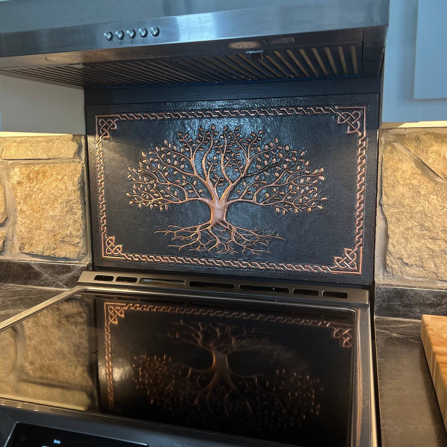 Copper Backsplash (Tree of Life with Roots and Celtic Border, Black Color) - Natuross