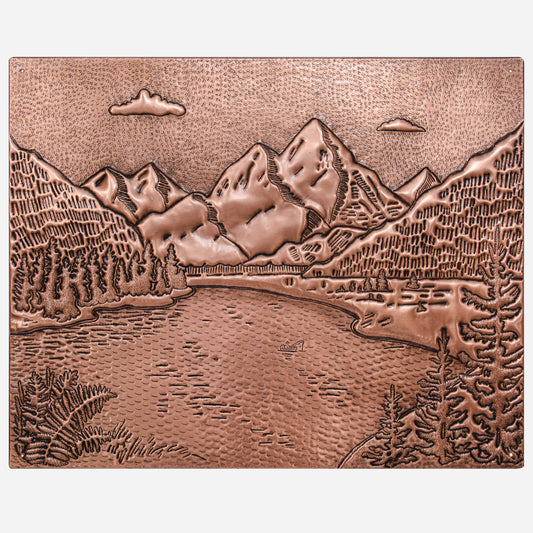 Rocky Mountains & Lake Landscape Copper Backsplash – Handcrafted Copper Kitchen Tile, Custom Mountain Scene Wall Art - Natuross