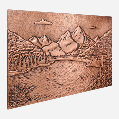 Rocky Mountains & Lake Landscape Copper Backsplash – Handcrafted Copper Kitchen Tile, Custom Mountain Scene Wall Art - Natuross