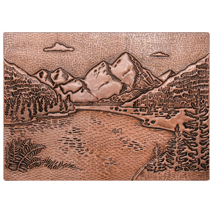 Rocky Mountains & Lake Landscape Copper Backsplash – Handcrafted Copper Kitchen Tile, Custom Mountain Scene Wall Art - Natuross
