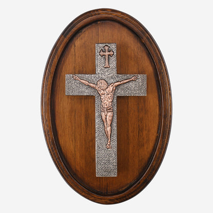 Copper Crucifix Wall Art (Wooden Base)