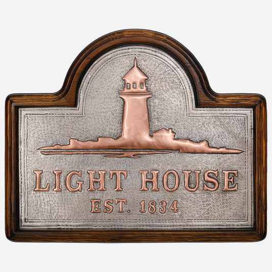 Copper Beach House Sign (Lighthouse, Personalized, Silver&Copper Color)