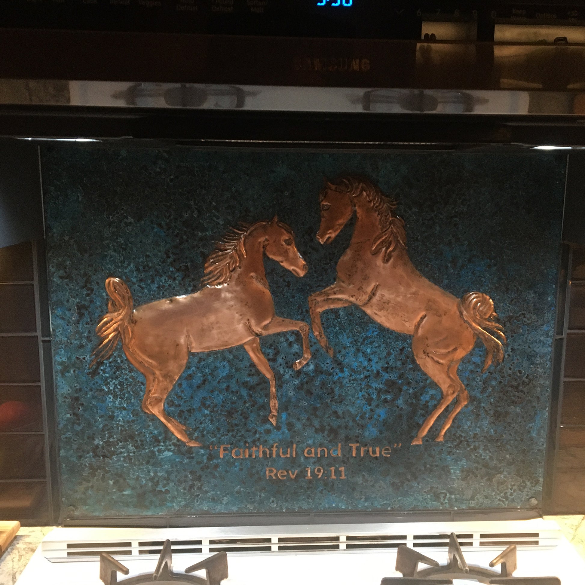 Copper Bible Verse Sign with Scripture (Two Rearing Horses) - Natuross