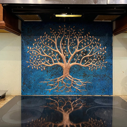 Blue Tree With Roots Copper Backsplash | Bold Patina Handmade Copper Kitchen Backsplash Panel - Natuross