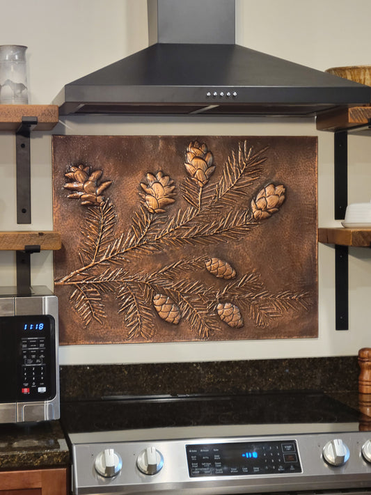 Pine Branches Copper Kitchen Backsplash