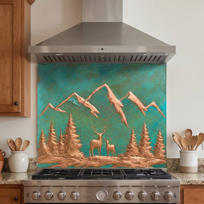 Deer & Mountain Copper Backsplash — Green Copper