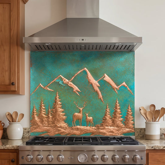 Deer & Mountain Copper Backsplash — Green Copper