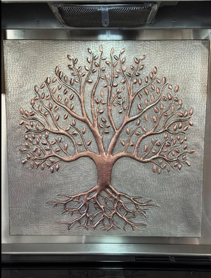 Gray & Copper Tree With Roots Backsplash | Modern Handmade Copper Kitchen Backsplash Panel - Natuross