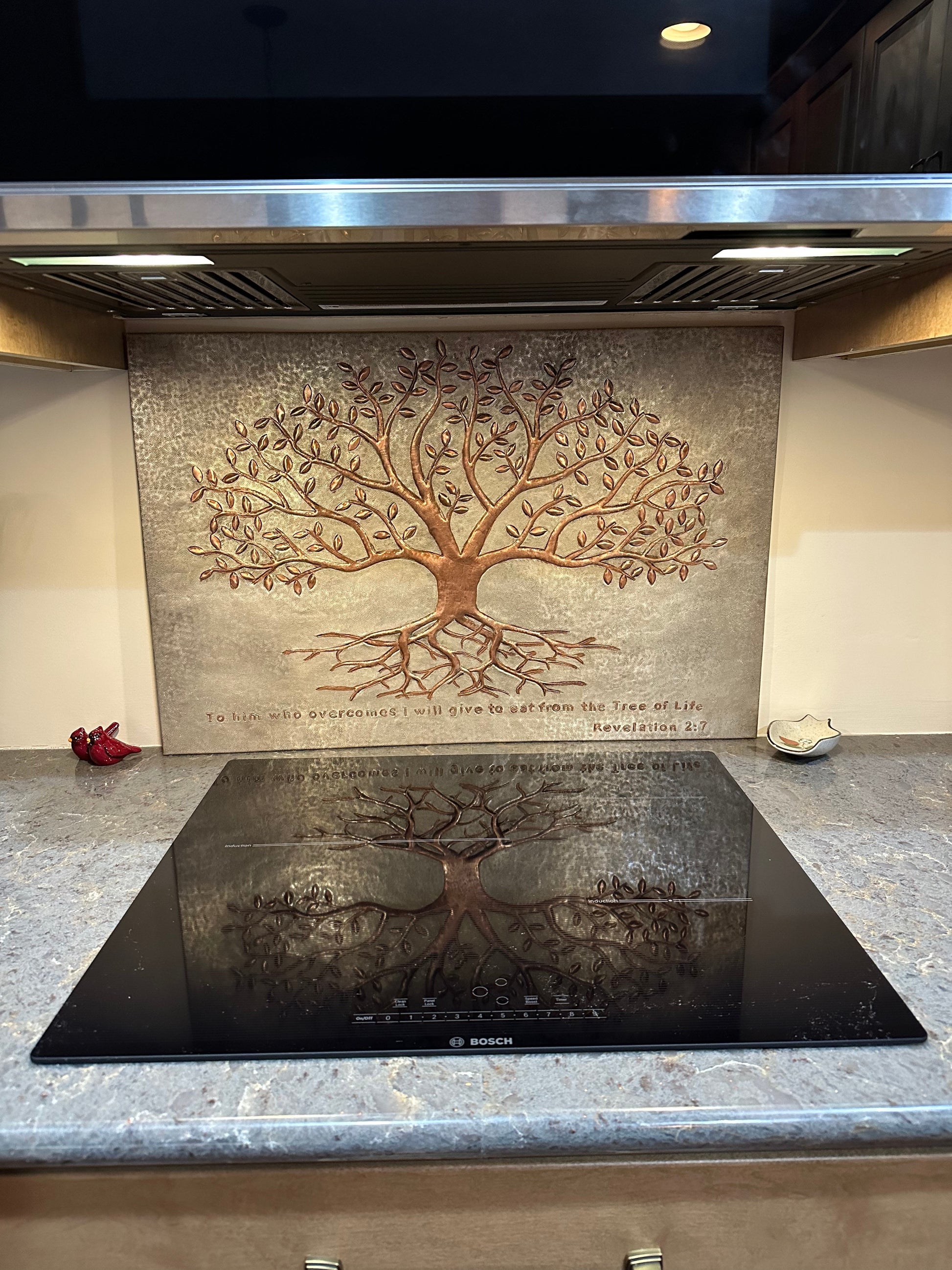 Gray & Copper Tree With Roots Backsplash | Modern Handmade Copper Kitchen Backsplash Panel - Natuross