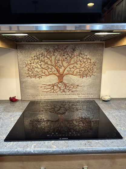 Gray & Copper Tree With Roots Backsplash | Modern Handmade Copper Kitchen Backsplash Panel - Natuross