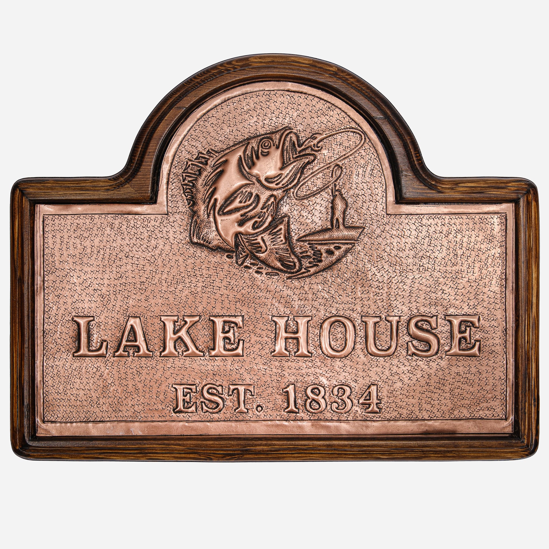 Copper Lake House Sign (Largemouth Bass Fish and Fisherman, Personaliz –  Natuross
