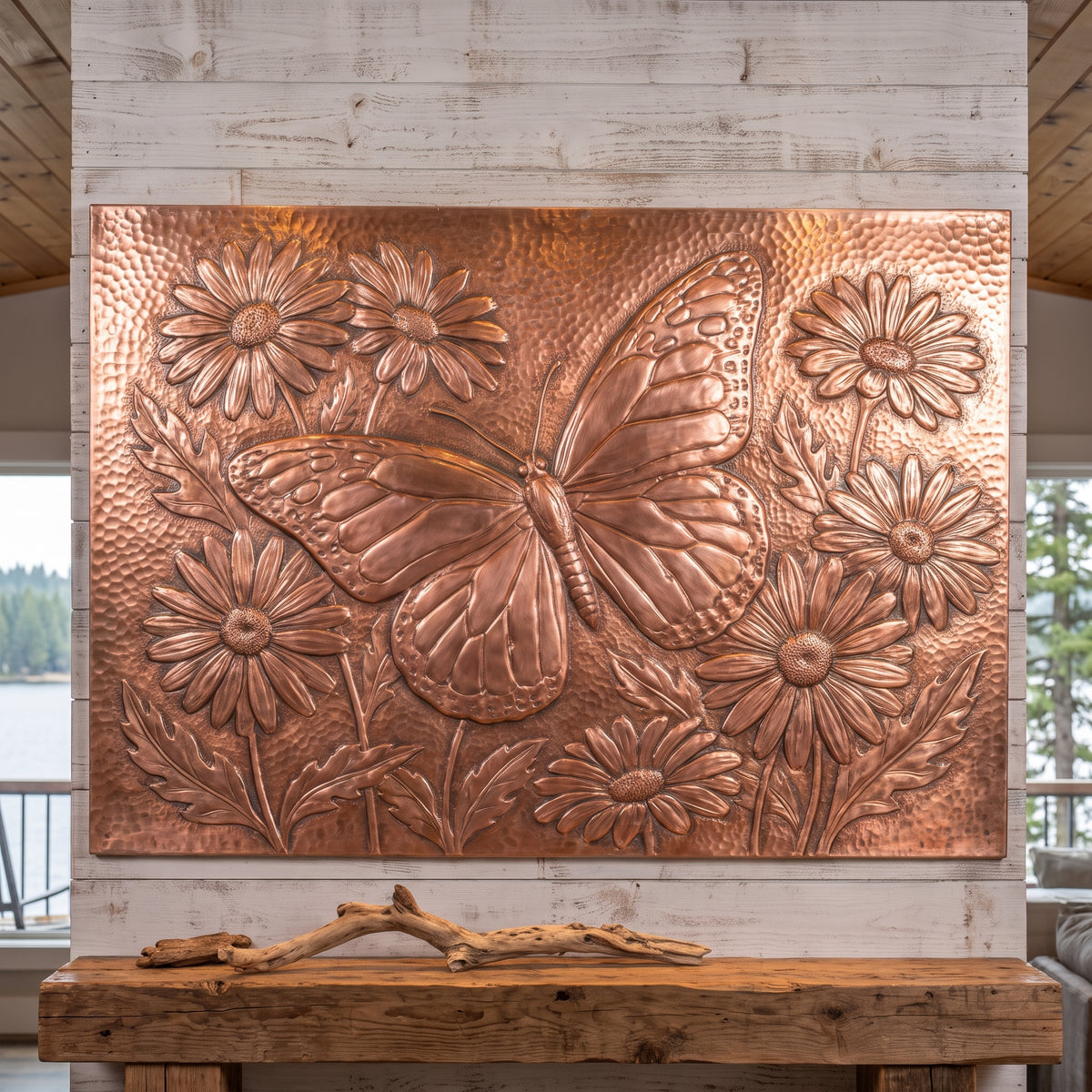 Daisies & Butterflies Copper Wall Art