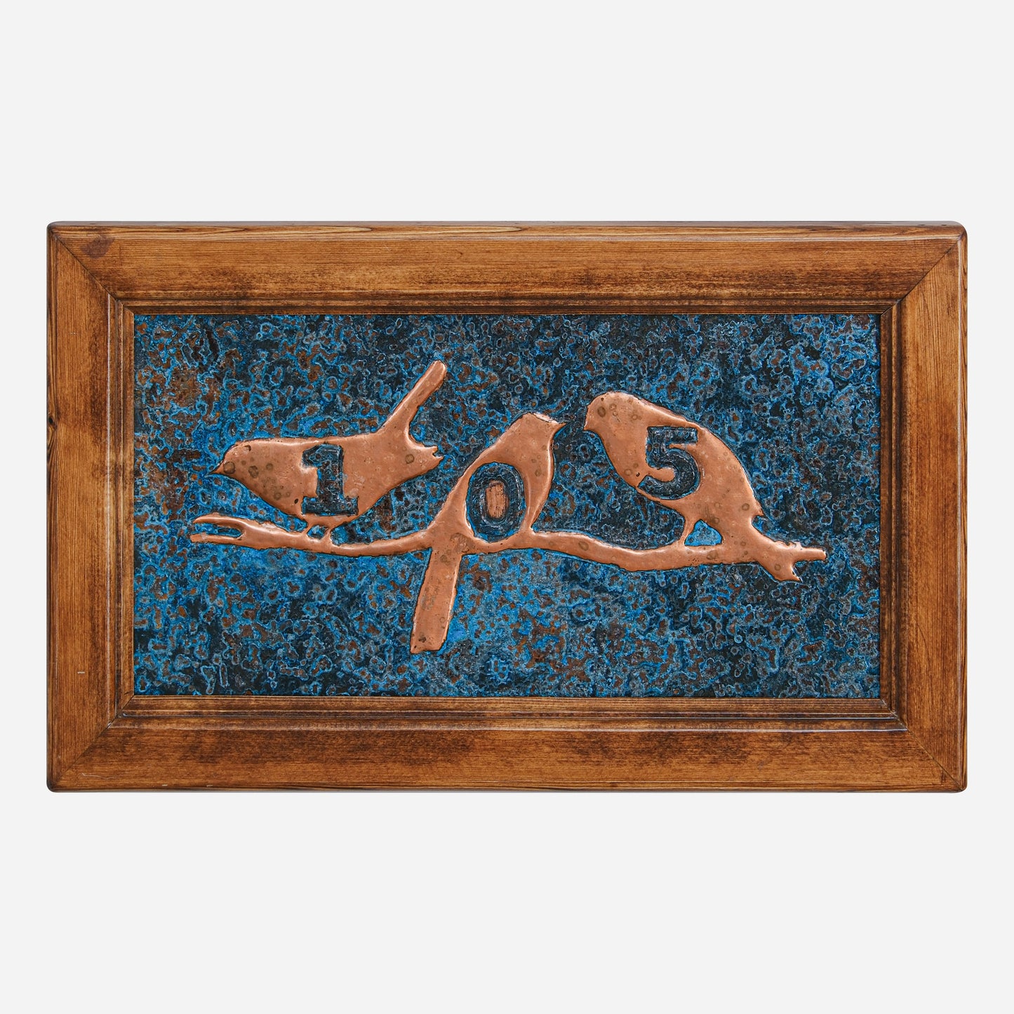 Copper House Number Sign (Personalized, Birds on Branch, Blue Patina)