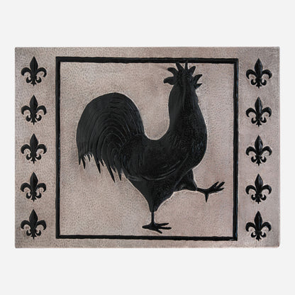 European Kitchen Backsplash Tile - Copper Rooster & Fleur De Lys - Gray & Black