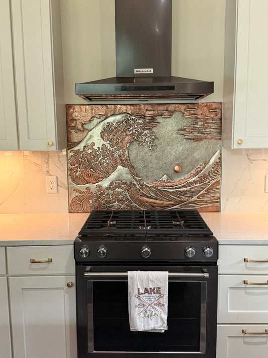 The Great Wave Copper Backsplash — Hokusai