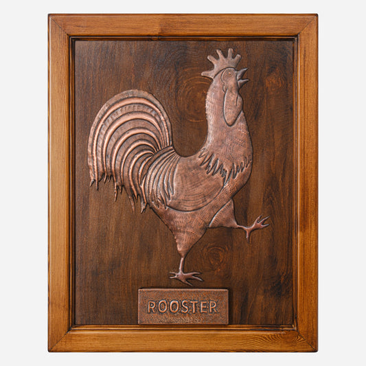 Copper Rooster Sculpture (Framed Base, Personalized Panel)