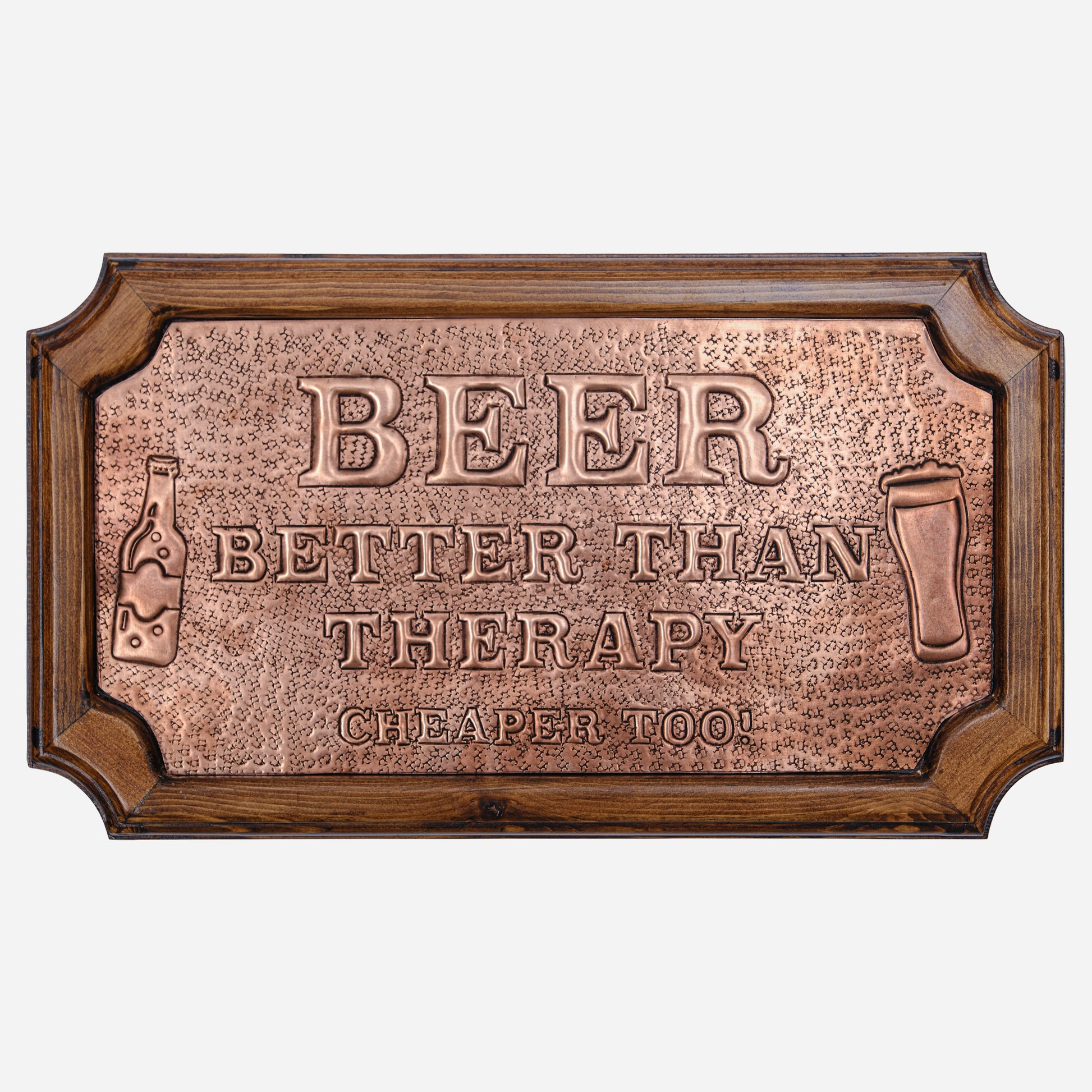 "Beer Better Than Therapy" Copper Business Sign