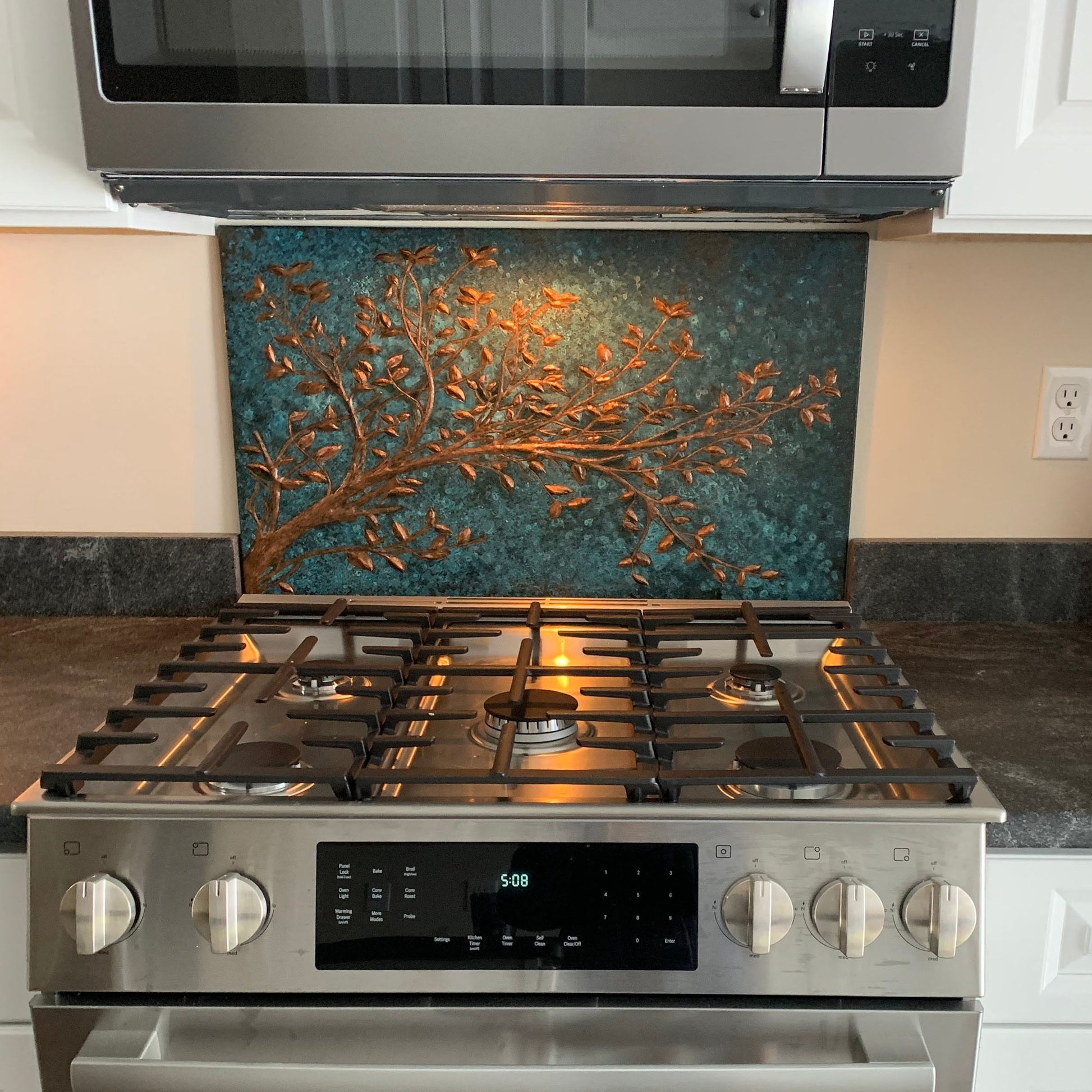 Blue Copper Tree Branches Backsplash | Artistic Handmade Copper Kitchen Backsplash Panel - Natuross