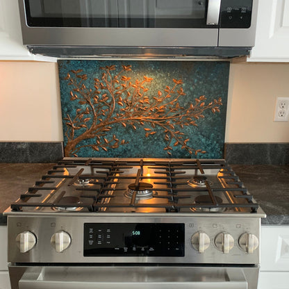 Blue Copper Tree Branches Backsplash | Artistic Handmade Copper Kitchen Backsplash Panel - Natuross