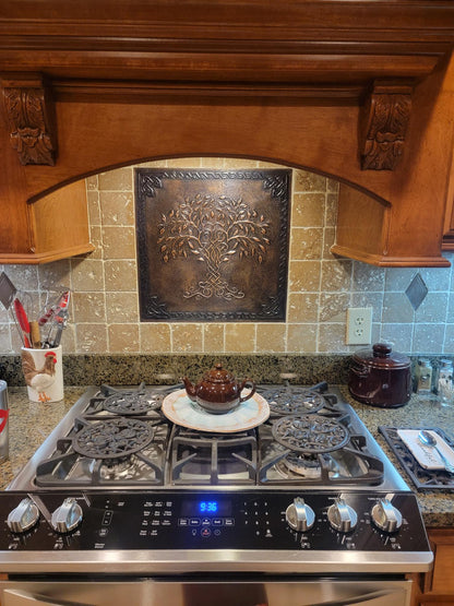 Brown Tree of Life Copper Backsplash | Rustic Handmade Farmhouse Copper Kitchen Wall Art - Natuross