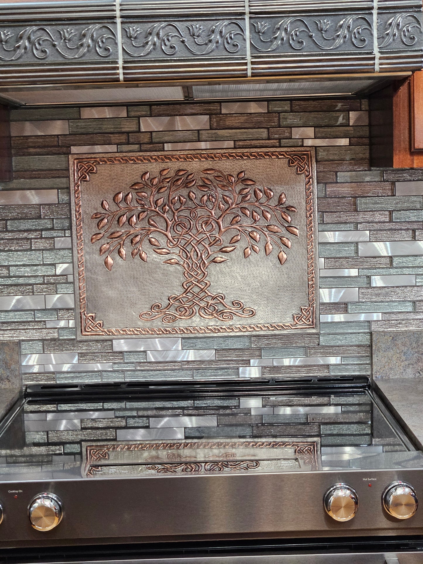 Tree of Life Copper Backsplash — Silver–Copper