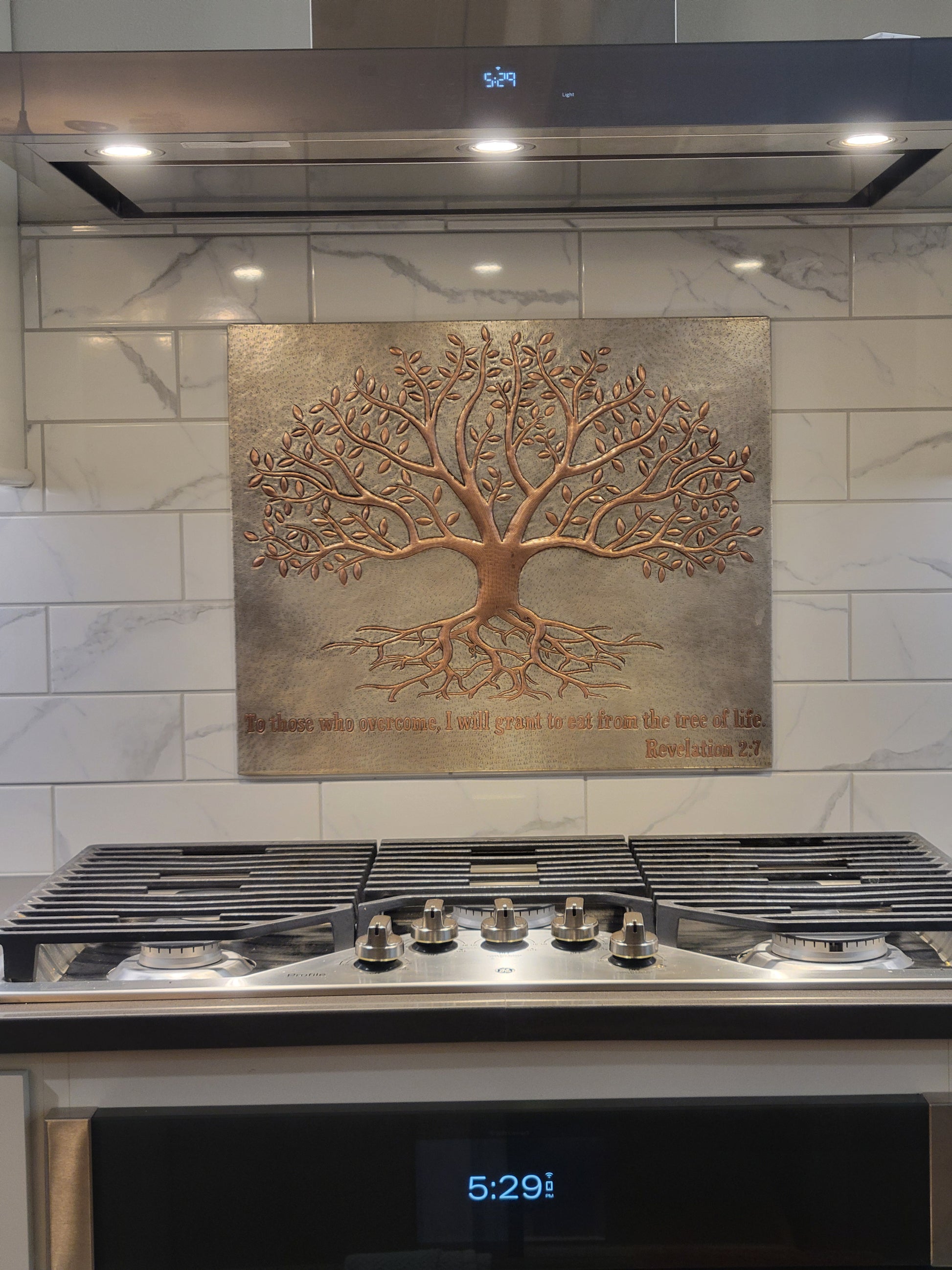 Gray & Copper Tree With Roots Backsplash | Modern Handmade Copper Kitchen Backsplash Panel - Natuross