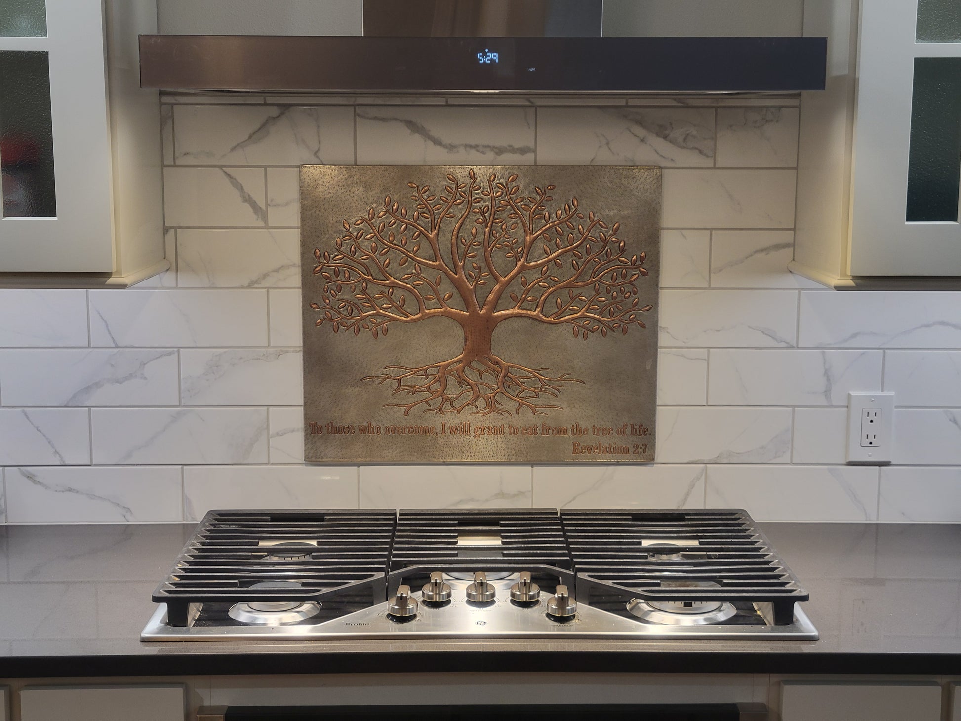 Gray & Copper Tree With Roots Backsplash | Modern Handmade Copper Kitchen Backsplash Panel - Natuross
