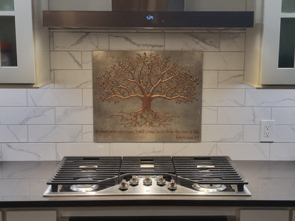 Gray & Copper Tree With Roots Backsplash | Modern Handmade Copper Kitchen Backsplash Panel - Natuross